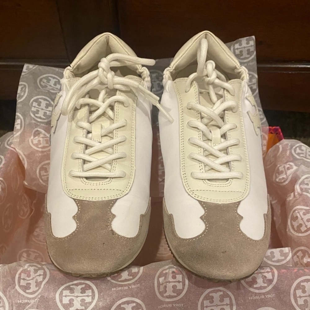 Tory Burch Cream and Tan Sneakers